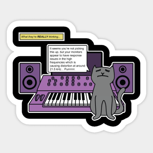 Cat on Music Studio Desk with Analogue Synthesizer Sticker